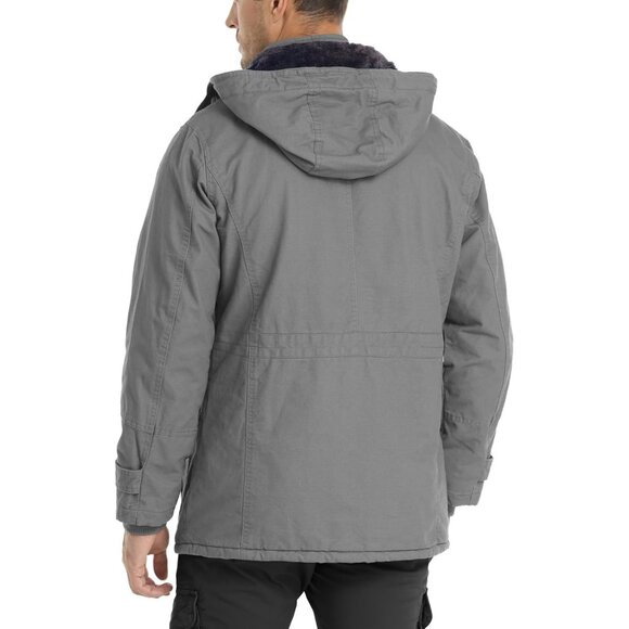 Mens Light Gray Thick Winter Jacket Hooded Fleece Lined Cotton Military Coat - Picture 6 of 6